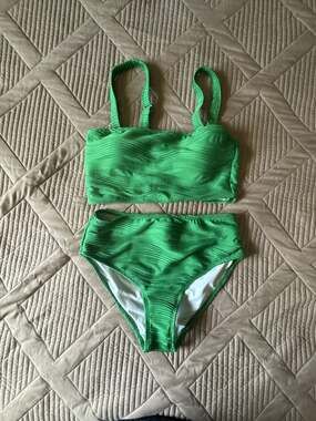 Talisea High Waisted Bandeau Bikini Set Ribbed Strapless Two Piece Swimsuit Gree